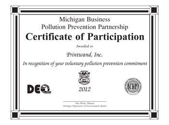 Michigan Business Pollution Prevention Partnership Certificate