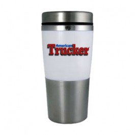 Stainless / White 14oz Acrylic Band Stainless Travel Tumbler - Full Color