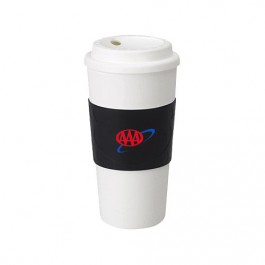 White / Black 16 oz Plastic Cup with Rubber Sleeve