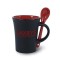 Black / Red 9 oz Hilo Mete Two Tone Ceramic Mug with Spoon