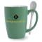 Green / White 16 oz Mete Ceramic Mug with Spoon