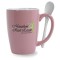 Pink / White 16 oz Mete Ceramic Mug with Spoon