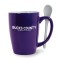 Purple / White 16 oz Mete Ceramic Mug with Spoon