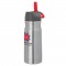 Silver / Red 26 oz. Carabiner Clip Steel Water Bottle
