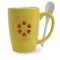 Yellow / White 16 oz Mete Ceramic Mug with Spoon