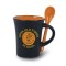 Black / Orange 9 oz Hilo Mete Two Tone Ceramic Mug with Spoon