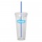 Clear / Blue 20 oz Acrylic Double Wall Tumbler with Straw