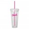Clear / Pink 20 oz Acrylic Double Wall Tumbler with Straw